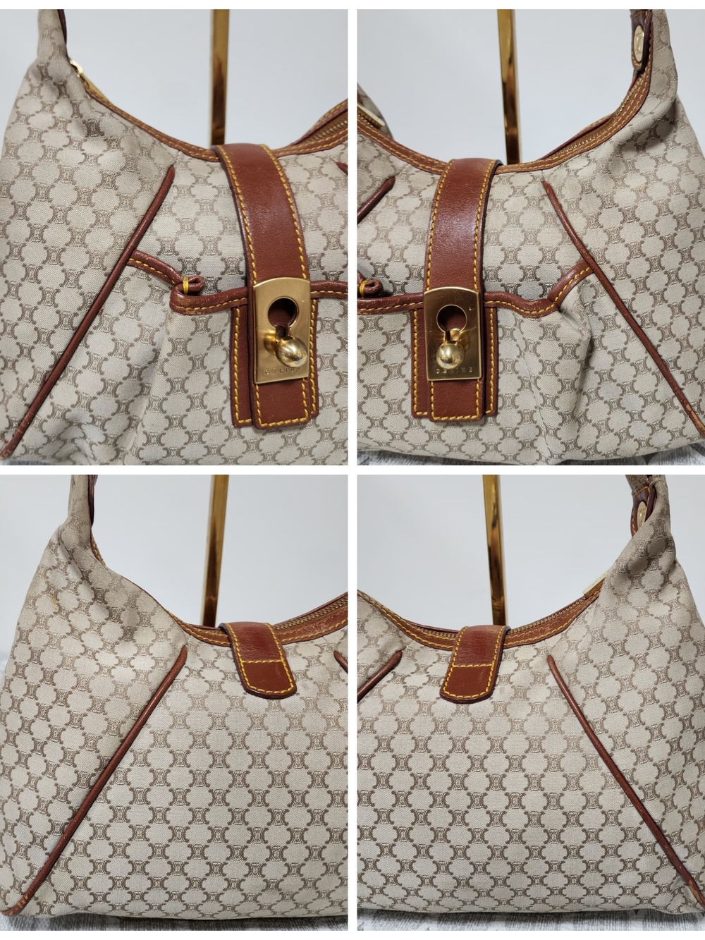 Celine Vintage Macadam Hobo Shoulder Bag Beige/Brown - Picture 9 of 15